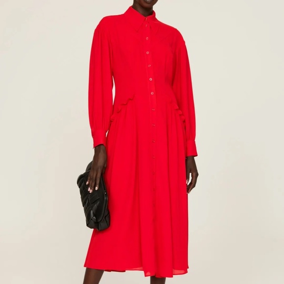 Saunders Rent the Runway Flowing button front red dress sz 4 $380 - Picture 1 of 8